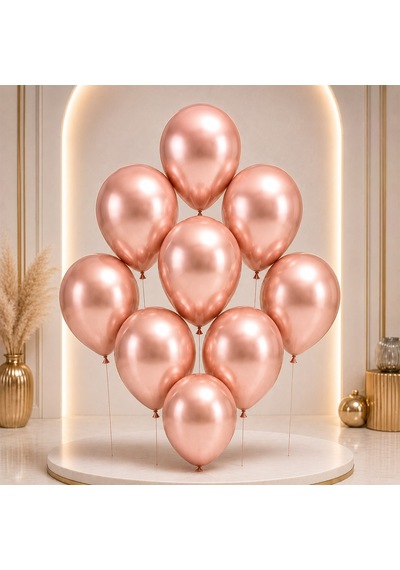 Rose Gold Renk Lateks Krom Balon 45 Cm - 2 Adet Pembe