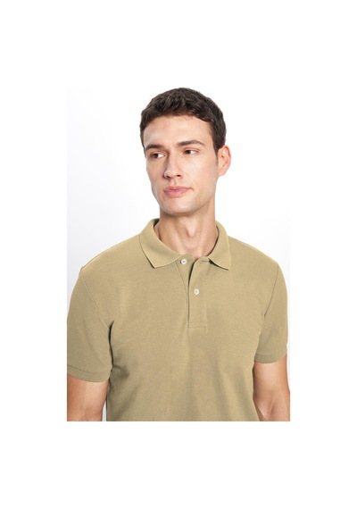 Tudors Erkek Slim Fit Dar Kesim Pamuklu Yumuşak Dokulu Serin Tutan Kumaş Düz Pike Bej Polo Yaka Tişört-33699 Bej