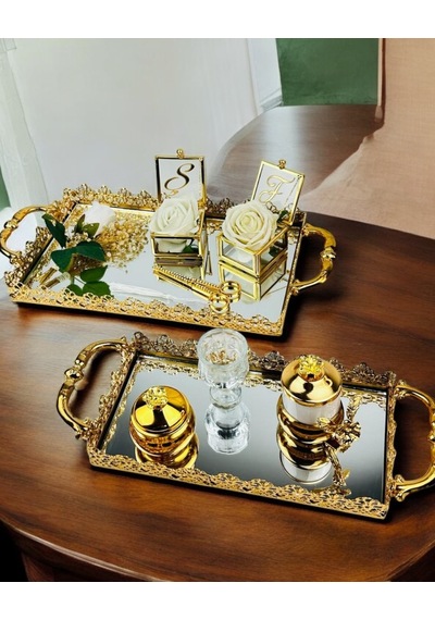 Eternal Gold Söz Nişan Tepsisi Ve Damat Kahve Tepsisi Beyaz Beyaz