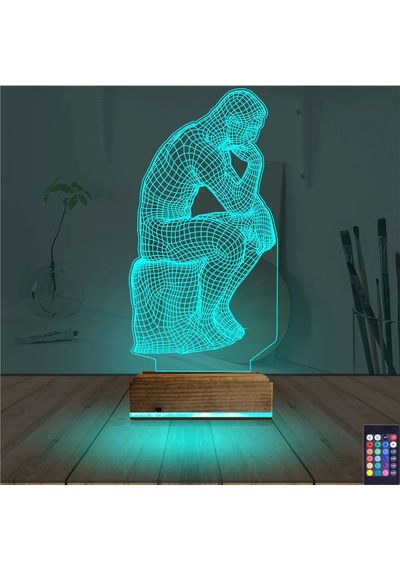 Luvivia Düşünen Adam Heykel 3d Lamba - Masa Gece Lambası Şeffaf