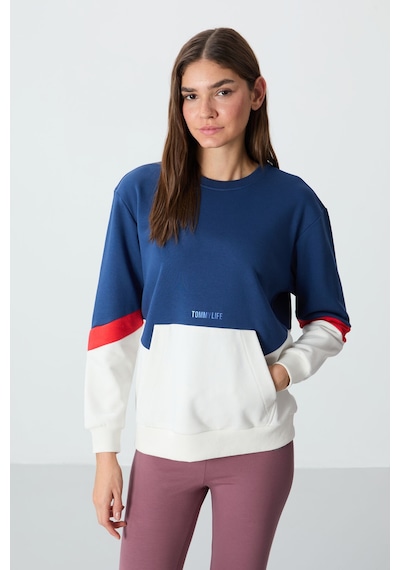 Tommy Life Parlament Kompakt Pamuklu Kalın Pürüzsüz Dokulu O Yaka Oversize Fit Kadın Sweatshirt - 97289 Parlament Mavisi