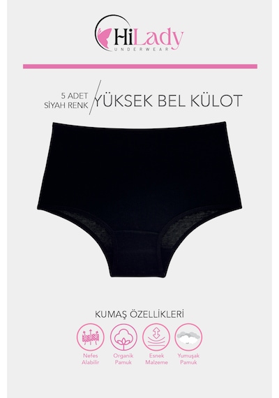 Kadın Külot, Çok Renkli Yüksek Bel Külot, Pamuklu Yumuşak Kumaş, Çoklu Paket, Karışık Renkli Siyah