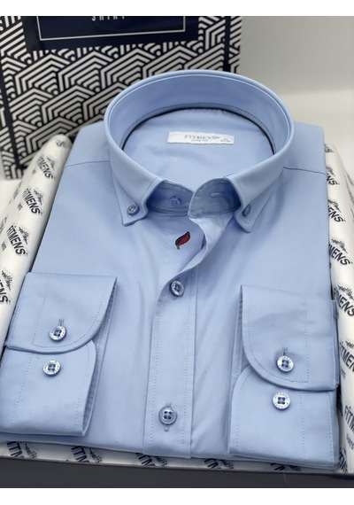 Slim Fit Uzun Kol Yıkamalı Gabardin Hediye Kutulu Erkek Gömlek Fs-001364 - Mavi-1439 MAVİ
