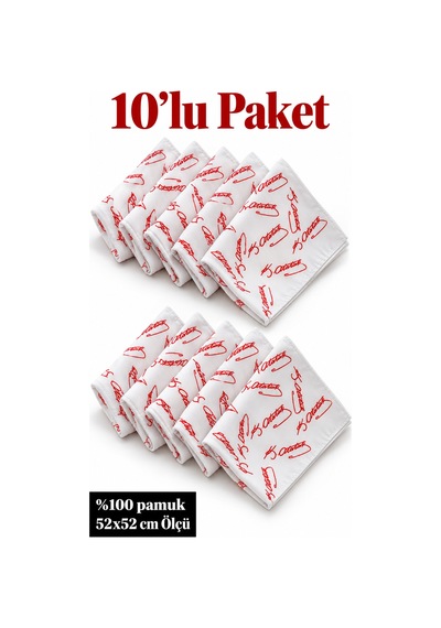 Herşeynota 10 Lu Atatürk İmzalı Beyaz Fular Bandana 52x52 Cm %100 Pamuk Tören, Okul, Etkinlik Çok Renkli