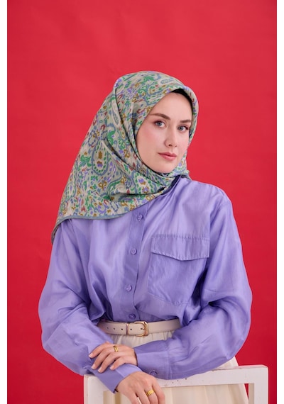 Silk Home Twill İpek Eşarp 11478-37 Sisli Yeşil, Karolina Mavi, Eflatun, Soluk Vişne