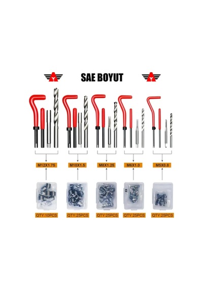 Helicoil Set Vida Diş Tamir Seti Plastik Çantalı Full Set 261 Parça