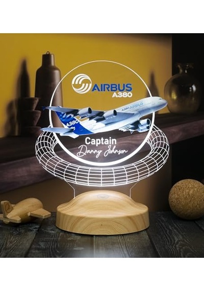 A380 Yolcu Uçağı Renkli Baskılı Kişiye Özel 3d Led Lamba Uçak - Pilot Hediyesi Çok Renkli