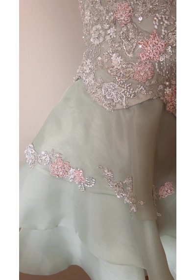 Chica Rosa Fashion Su Yeşili Kristal Taşlı Prenses Elbise - Sage Dream