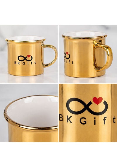 Logonuza Özel 10 Adet 300 Ml Porselen Altın Enamel Kupa Bardak Kurumsal Hediye Seti Çok Renkli