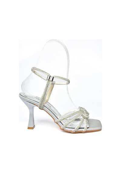 Fox Shoes P246000504 Gümüş Saten Kumaş İnce Topuklu Kadın Ayakkabı Gümüş