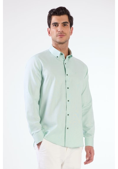 Dufy Yeşil Erkek Slim Fit Düz Düğmeli Yaka Uzun Kol Gömlek - 102509 Yeşil