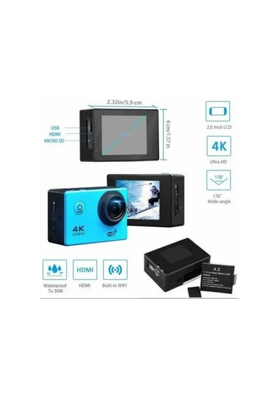 4k Wifi Aksiyon Kamera Ultra Hd 30fps Su Geçirmez Kılıf App Goplus Campro Sports Action Camera Mavi