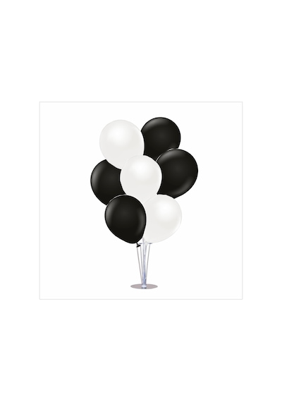Ayaklı Balon Standı 7li Set, 7 Adet Taraftar Siyah-beyaz Balon Çok Renkli