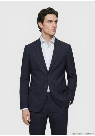 Ramsey Koyu Lacivert Düz Zeroweight Slim Fit Yün Karışımlı Takım Elbise
