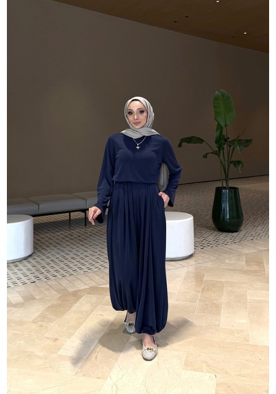 Riella Butik Hera Oysho Kumaş Oversize Günlük Tesettür Takım Lacivert