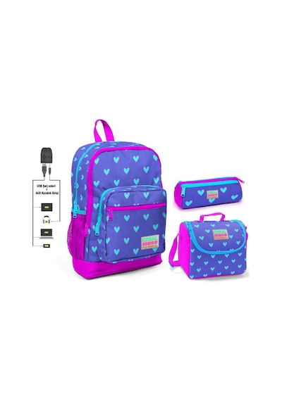 Coral High Kalp Baskılı Kız Çocuk İlkokul Çanta Seti - Usb Çıkışl