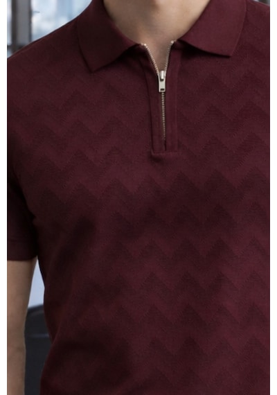 Erkek Slim Fit Fermuarlı Polo Yaka Triko Tişört Beyaz