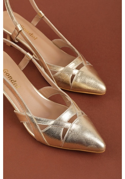 Gondol Kadın Hakiki Deri İnce Stiletto Topuklu Abiye Ayakkabı Ast.6870 Gold