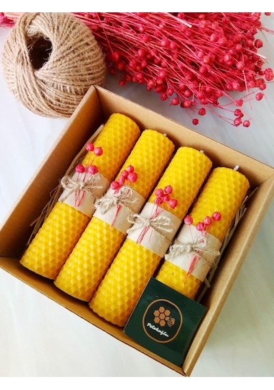 4 Adet 14cm X 3cm Doğal Petek Balmumu Mum Hediyelik Bal Mumu Mum Besswax Arı Mumu Yellow