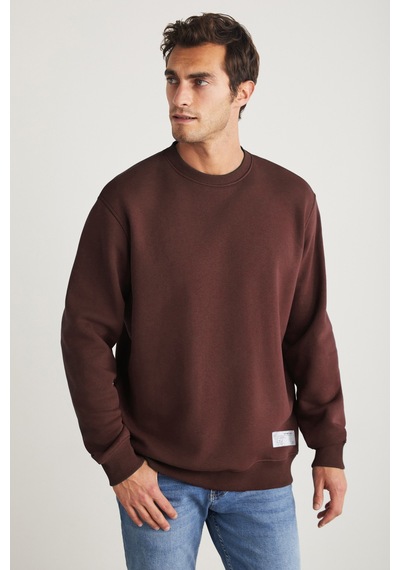 Grimelange Travıs Erkek Organik Kumaşlı Yumuşacık Regular Fit Yuvarlak Yakalı Koyu Kahverengi Sweats Koyu Kahverengi