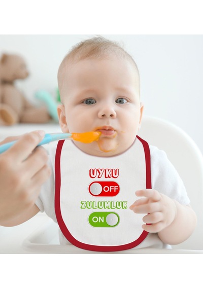 BK Kids Uyku Off Tasarımlı Kırmızı Bebek Mama Önlüğü-1 Kırmızı