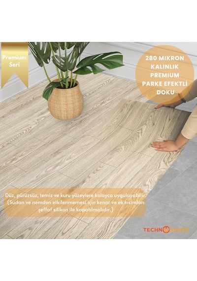 Technosmart 60 100cm Kendinden Yapışkanlı Parke Görünümlü Premium Zemin Duvar Kağıdı Dolap Kaplama Krem