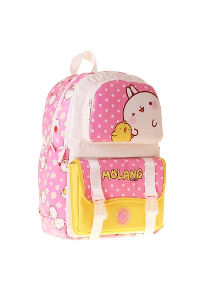 Kaukko Kids Dört Bölmeli Kız Çocuk Molang Baskılı Pembe - Sarı Okul Sırt Çantası - L5318 Çok Renkli
