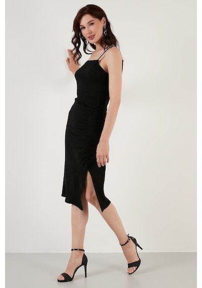 Lela Halter Yaka Ip Askılı Yırtmaçlı Bayan Elbise 6057149 Siyah