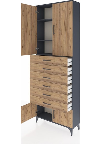 Arges Dolap 3 Raflı 6 Çekmeceli 4 Kapaklı 88x30x243 Antrasit-çam Antrasit