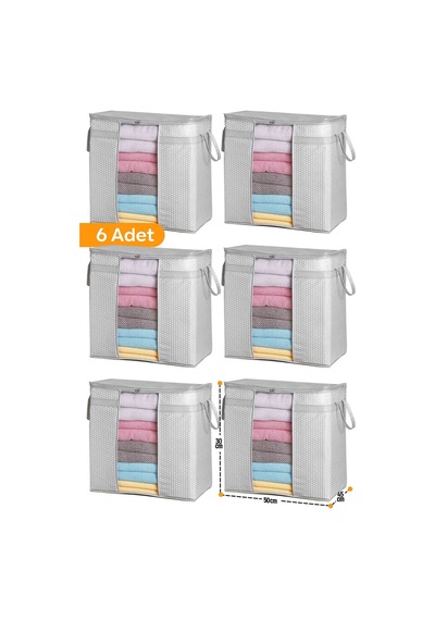 Serstil 6 Adet - Pencereli Saklama Çantası 50 X 45 X 30 Cm - Gri Benekli Gb-6p