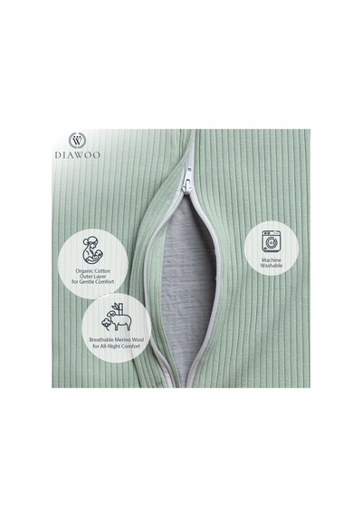 Diawoo Cocoon Walker 4 Mevsim Merino Uyku Tulumu,%100 Merino-org. Pamuk,2-7 Yaş Haki Haki