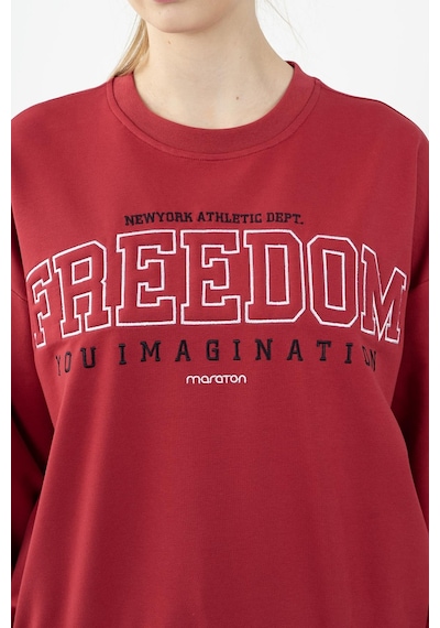 Maraton Sportswear Oversize Kadın Bisiklet Yaka Uzun Kol Basic Kırmızı Sweatshirt 22169-kırmızı Kırmızı