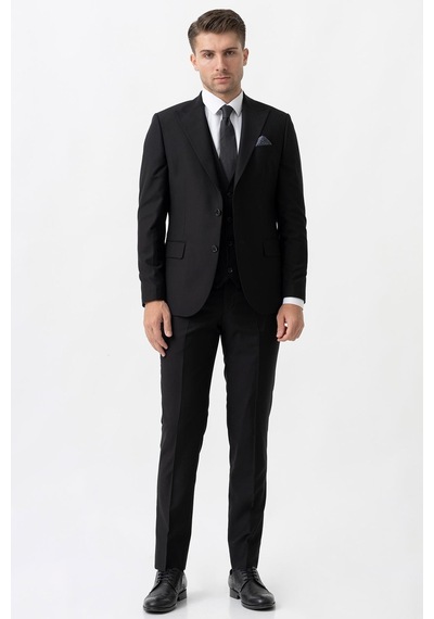 White Stone Terni Ty2001 Slim Fit Yelekli 6 Drop Düz Takım Elbise Siyah - 58 Siyah