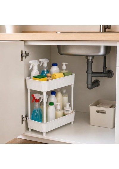İki Katlı Raf Mutfak Banyo Düzenleyici, Tezgah Evye Lavabo Altı Üstü Organizer, 2 Kat Dolap İçi Depolama Rafı Diğer