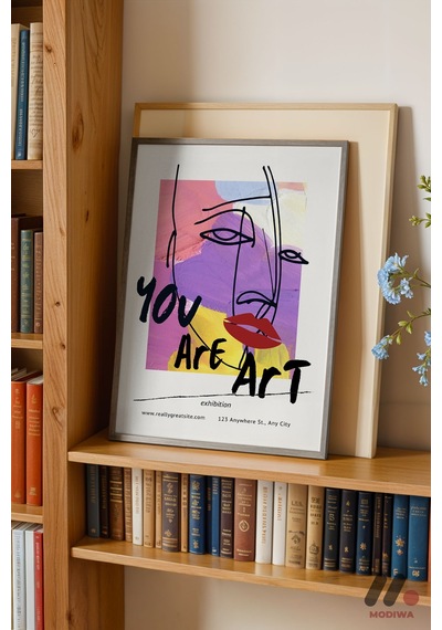 You Are Art Kolaj Tipografi, Siyah Çerçeveli Duvar Tablosu - Motivasyon Hediyesi