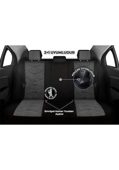 Minderland Verita Elegance Serisi Oto Koltuk Kılıfı, Keten-deri / Gri, Renault 12 İle Uyumlu