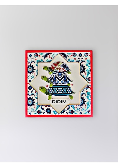 Didim Temalı Polyester Kabartmalı Kaplumbağa Desen Magnet 7 X 7 Cm Dekoratif Hediyelik Buzdolabı Süsü Kod:1203