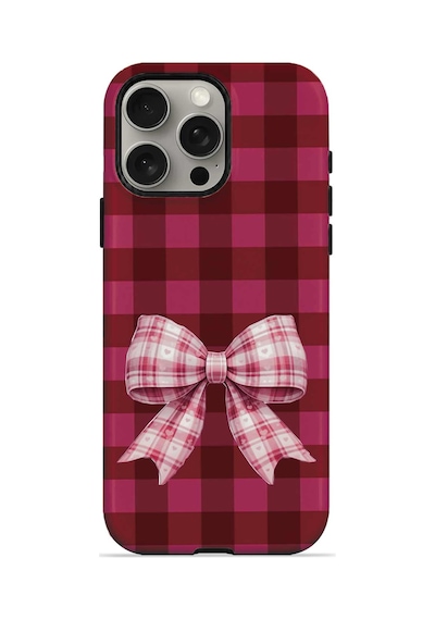 Velvoria Valestra Cherry Gingham Bow Apple iPhone Uyumlu 15 Pro Darbe Korumalı Kılıf Valestra Select - Cherry Gingham Bow