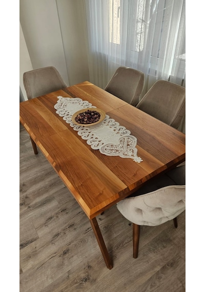 Kalp Desen Fransız Dantelli Keten Gardeya Lüks Runner