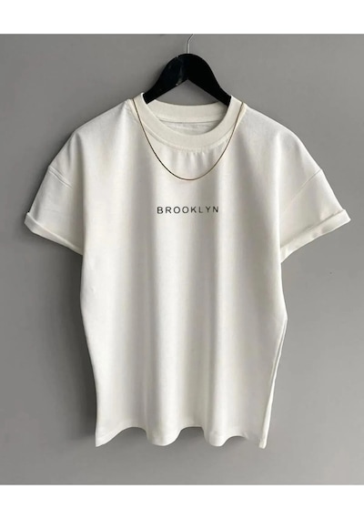 Flood Of Style Erkek Beyaz Brooklyn Oversize Bisiklet Yaka Tshirt Lacivert