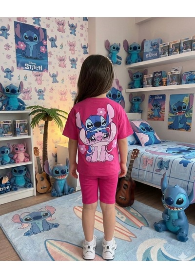 Cg Kids Stitch Kız Çocuk Tshirt Fitilli Tayt Şortlu Alt Üst Takım Sırt Baskı Detaylı Pembe Cg Kids Stitch Kız Çocuk Tshirt Fitilli Tayt Şortlu Alt Üst Takım Sırt Baskı Detaylı Pembe