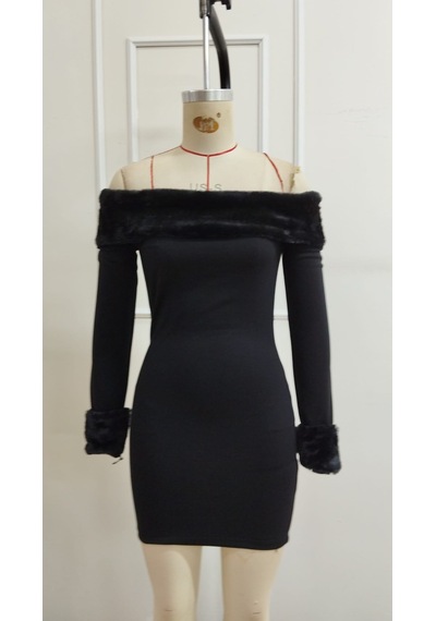 Bhrwear Kadın Modanna Kürk Yakalı Kısa Modal Elbise Renkli