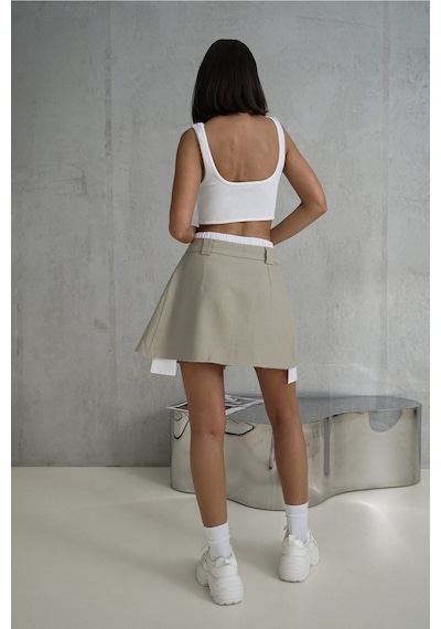 Mai Collection Mai Studios Co. Gabbie Boxer Detay Olive Green Mini Etek Bej