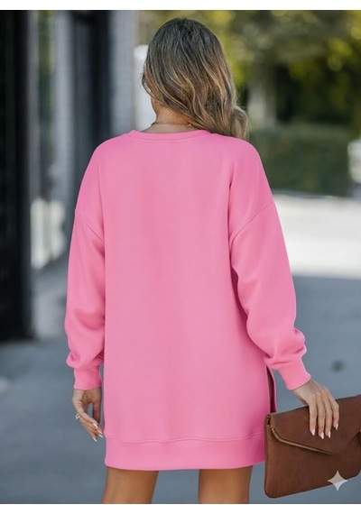 Afri Kadın Oversize Sweatshirt Yan Fermuar Detaylı Uzun Kollu Pembe Tunik Pembe