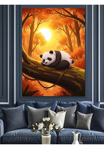 Karizma Tablo Ağaç Altında Panda Ayı Dekoratif Kanvas - Mdf Ahşap Tablo