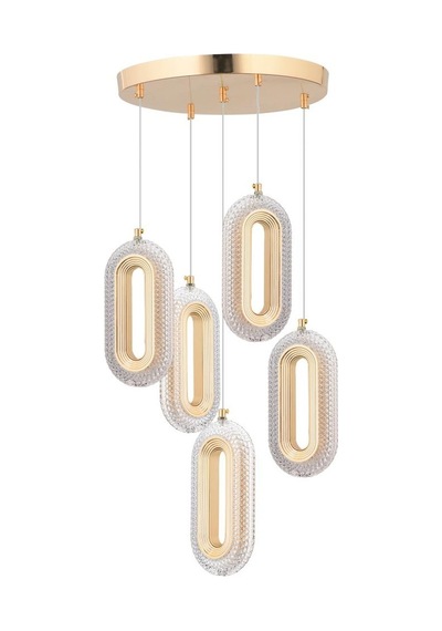 İstanbul Avize Alfa 5'li Gold Ledli Kristal Taşlı Avize Gold