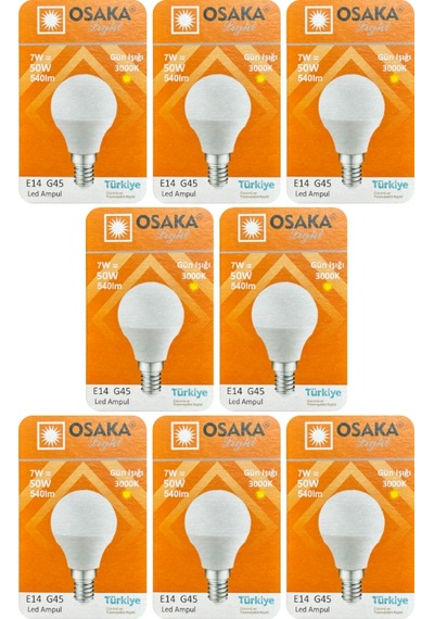 8 Adet Osaka 7w 50w Sarı Işık E14 Duylu İnce Duy Led Mini Ampul
