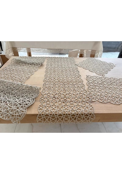 Salon Takımı Angles Çeyizlik Krem Runner Set 5 Parça İşlemeli Ranır Masa Sehpa Konsol Örtüsü Çok Renkli