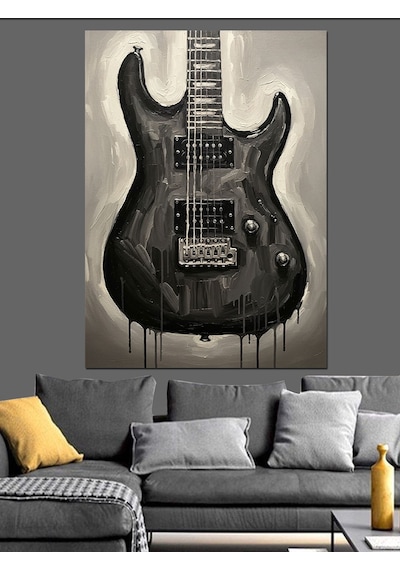 Siyah Elektro Gitar Görseli Dekoratif Kanvas - Mdf Ahşap Tablo