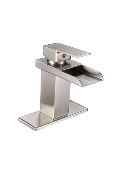 Rena Design Lavabo Bataryasi Inox Şelale Kare Gövde Eğimli Havza Banyo Armatür Çift Giriş Lüks Ergonamik Mat Gri Inox Mat Gri